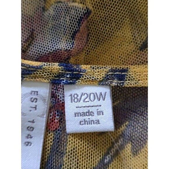 Cato Plus Floral Mesh Duster Sheer Coastal Cover Up Yellow Blue Top Jacket 18 20 - Picture 6 of 10